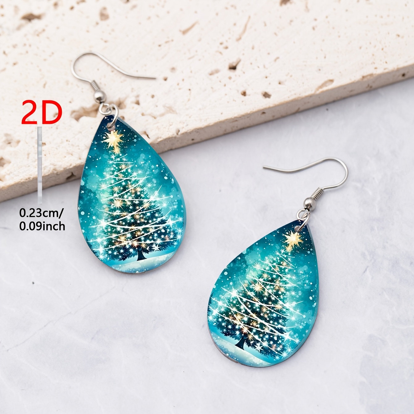 Halloween Dreamy Christmas Tree Star Pattern Acrylic Water Drop Earrings